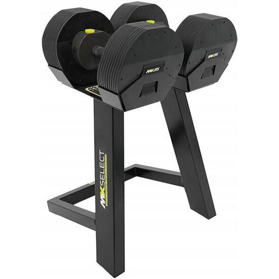 Hantle regulowane MX SELECT MX85 5,6 - 38,6 kg zestaw 2 sztuk ze stojakiem