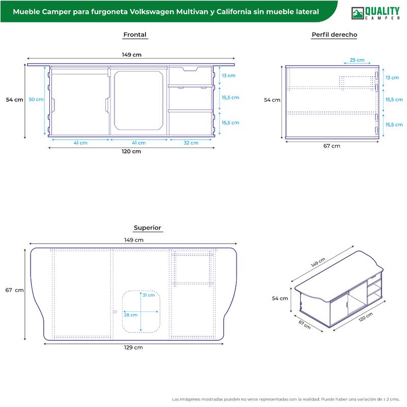 Mueble camper para furgoneta VW Multivan y California sin mueble lateral