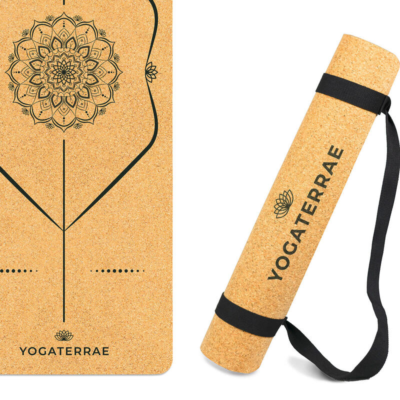 Antislip yogamat van kurk en rubber MANDALA + draag- en rekriem