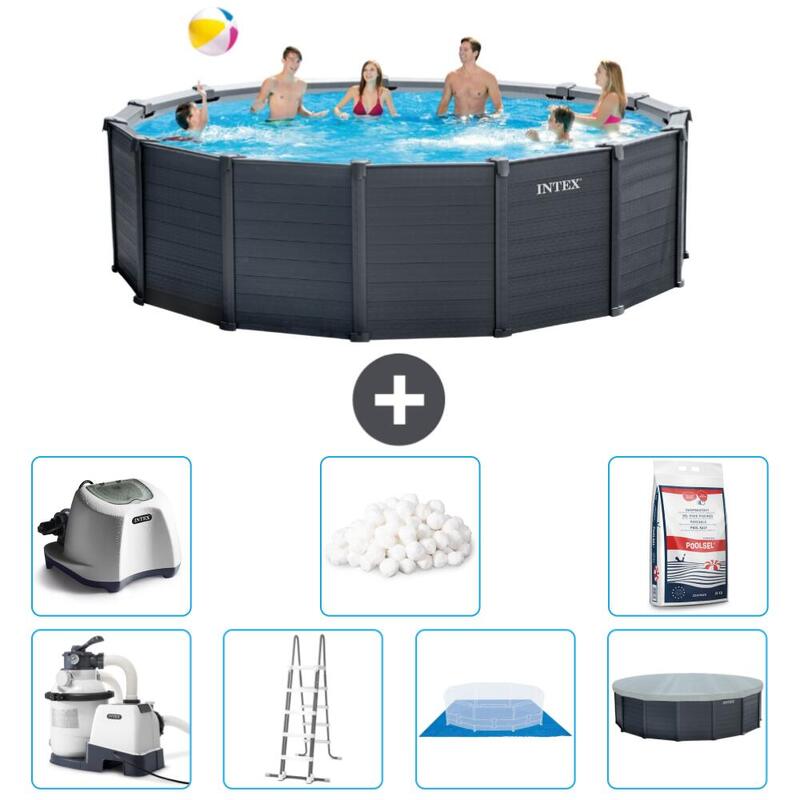 Piscine Intex Ronde Panneau Gris Graphite 478x124 cm avec Accessoires - 2638458