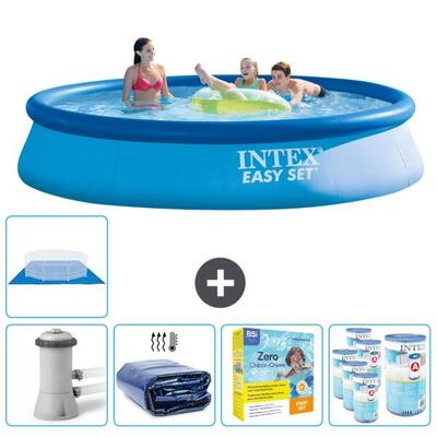 Intex rond opblaasbaar zwembad - 396x84 cm met accessoires - 2814222