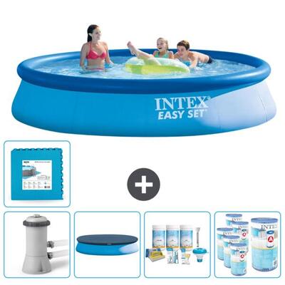 Intex rond opblaasbaar zwembad - 396x84 cm met accessoires - 2814216