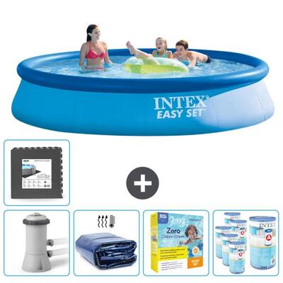 Intex rond opblaasbaar zwembad - 396x84 cm met accessoires - 2814224