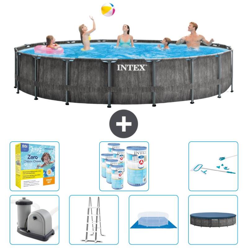 Piscine Intex Round Prism Frame Greywood 549x122 cm avec Accessoires - 2674452