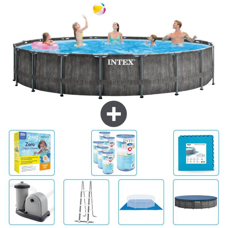 Piscine Intex Round Prism Frame Greywood 549x122 cm avec Accessoires - 2674448