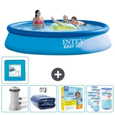 Intex rond opblaasbaar zwembad - 396x84 cm met accessoires - 2814223