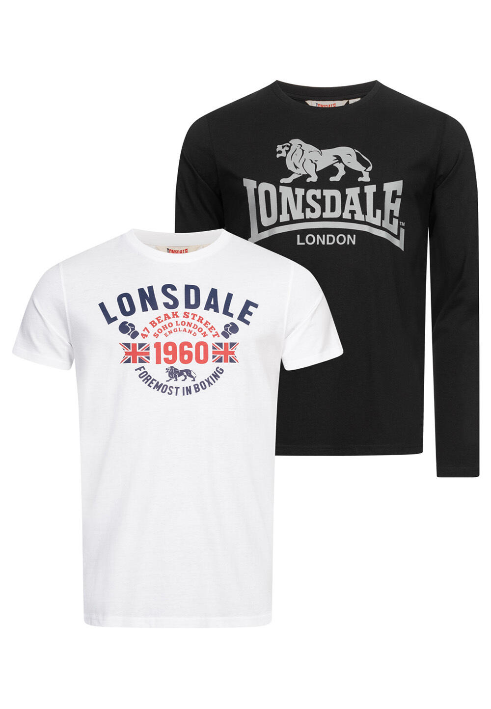 LONSDALE Heren-T-shirt en shirt met lange mouwen regular fit dubbele verpakking 2/6