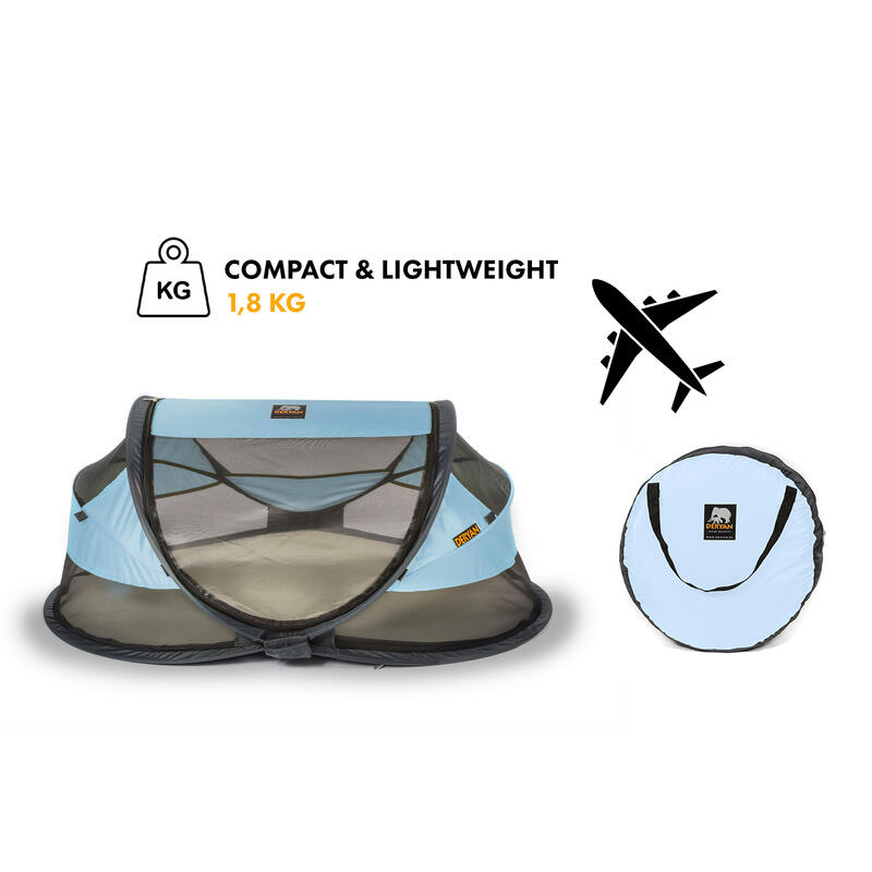 Pătuț Călătorie Multifuncțional Baby Luxe cu saltea autogonflabilă - Sky Blue