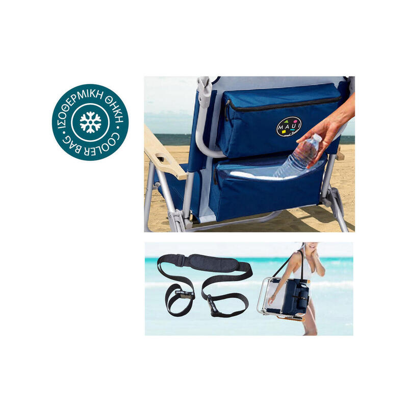 Scaun Plajă Maui&Sons, rabatabil, compartiment izolat termic, bleumarin