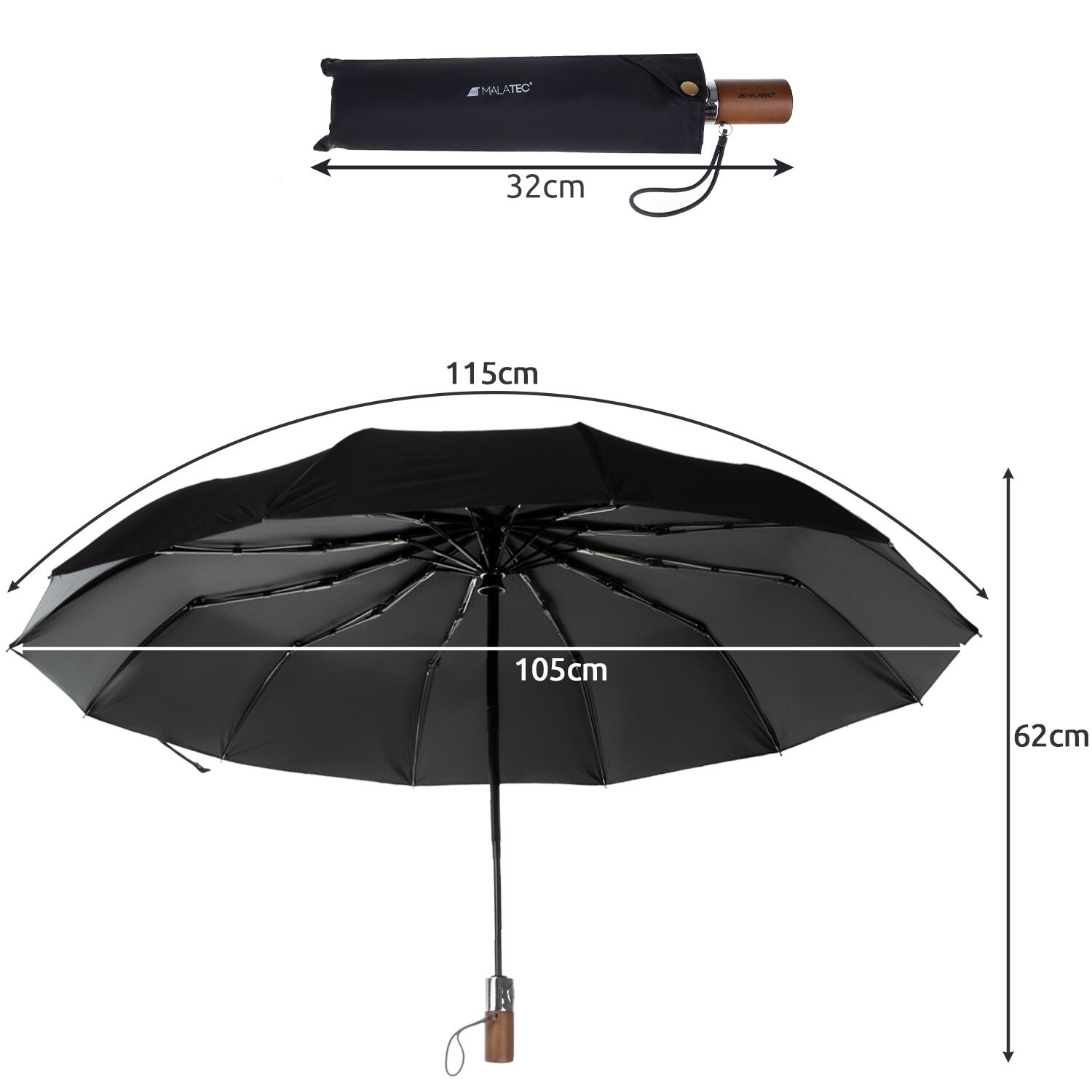 Parasol Duży Składany Parasolka Mocny Automat Pokrowiec Automatyczny Czarny 2/7