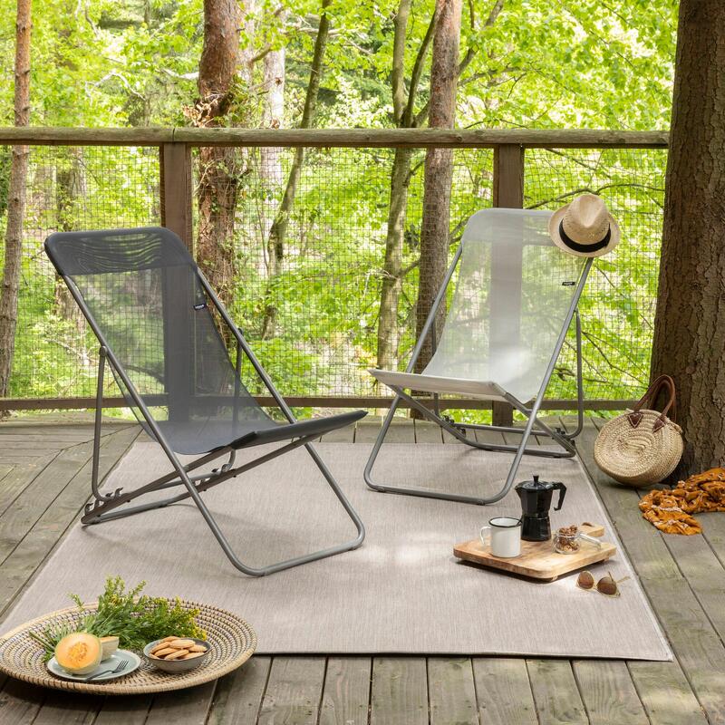 Transat jardin pliant multi-positions avec têtière Maxi Transat BeComfort® Beige Moka Titane | Lafuma Mobilier