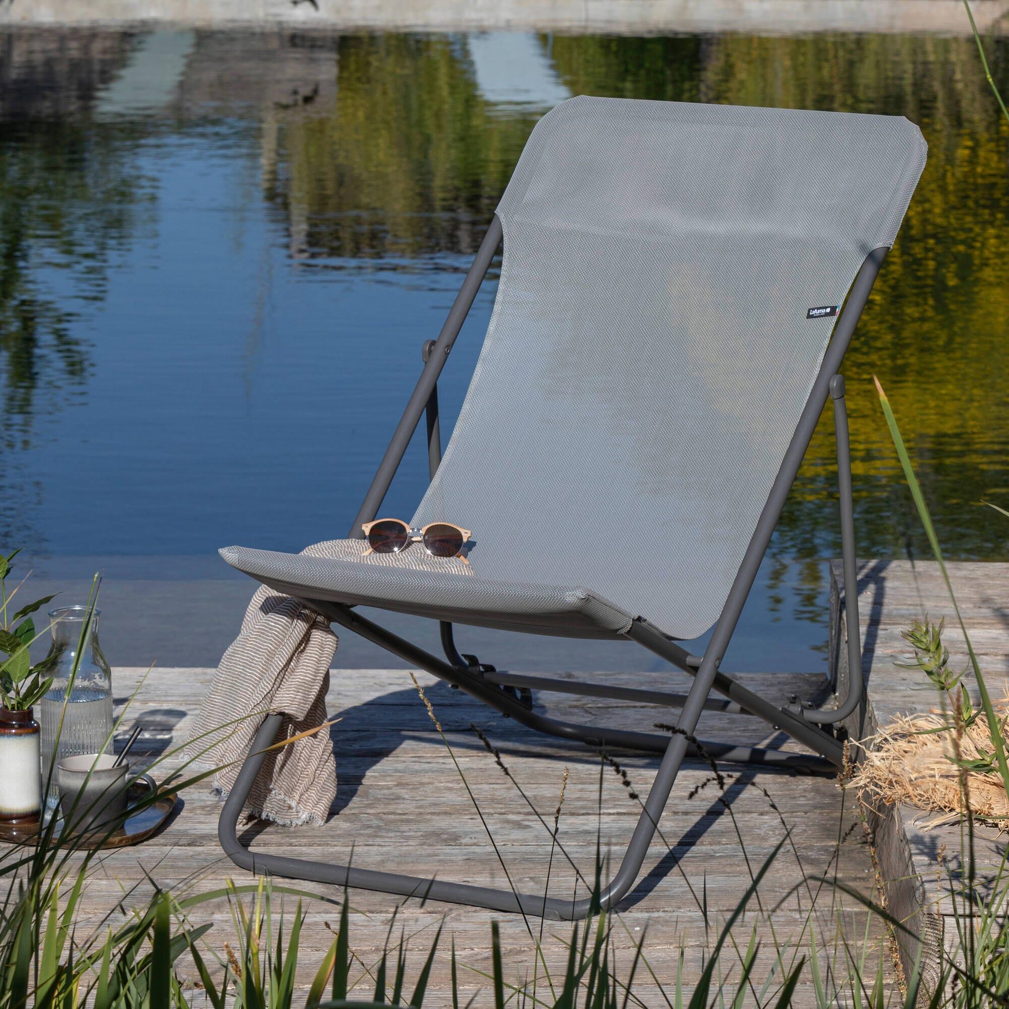 Lot de 2 Transats jardin pliants multi-positions - MAXI TRANSAT - Gris 2/7
