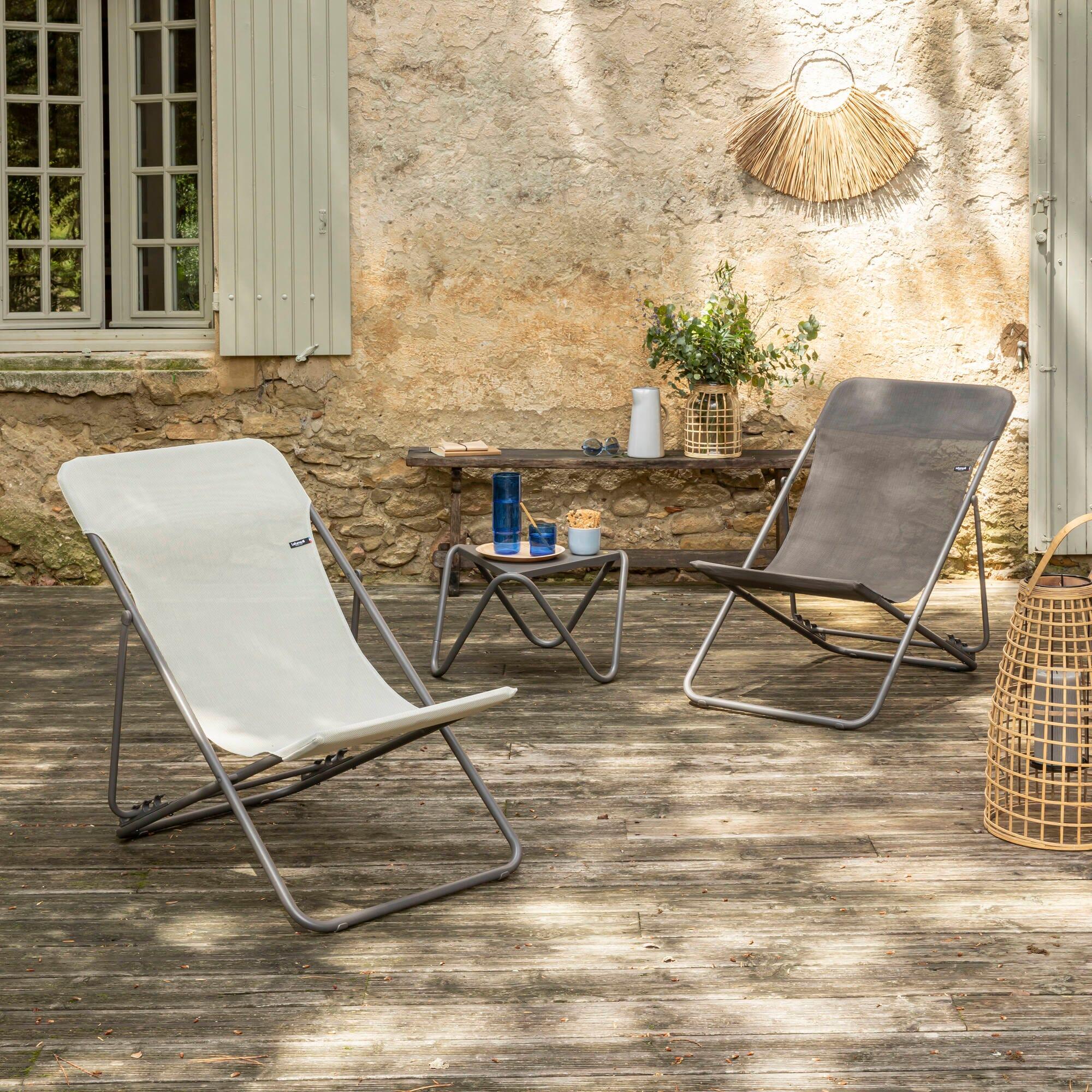 Transat jardin pliant multi-positions : Largeur 58 cm - MAXI TRANSAT - Beige 5/7