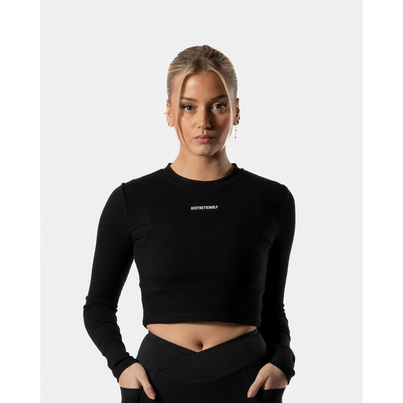 Crop Top Fitness a manica lunga Donna Nero - Collezione Lift - AW Active