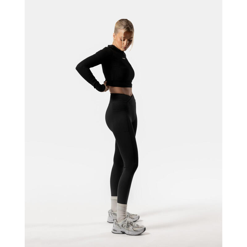 Long Sleeve Crop Top Fitness Dames Zwart - Lift Collectie - AW Active