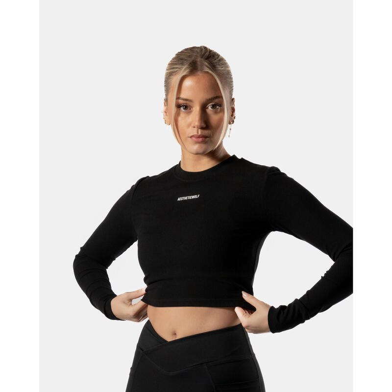 Crop Top Fitness a manica lunga Donna Nero - Collezione Lift - AW Active
