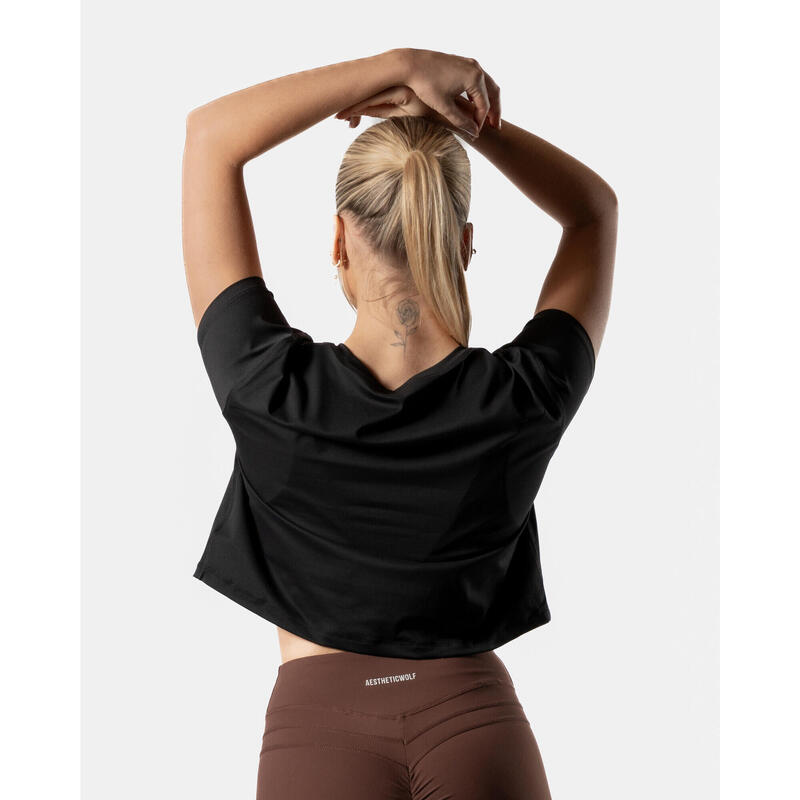 Crop Top Camiseta Fitness Mujer Negro - Colección Lift - AW Active