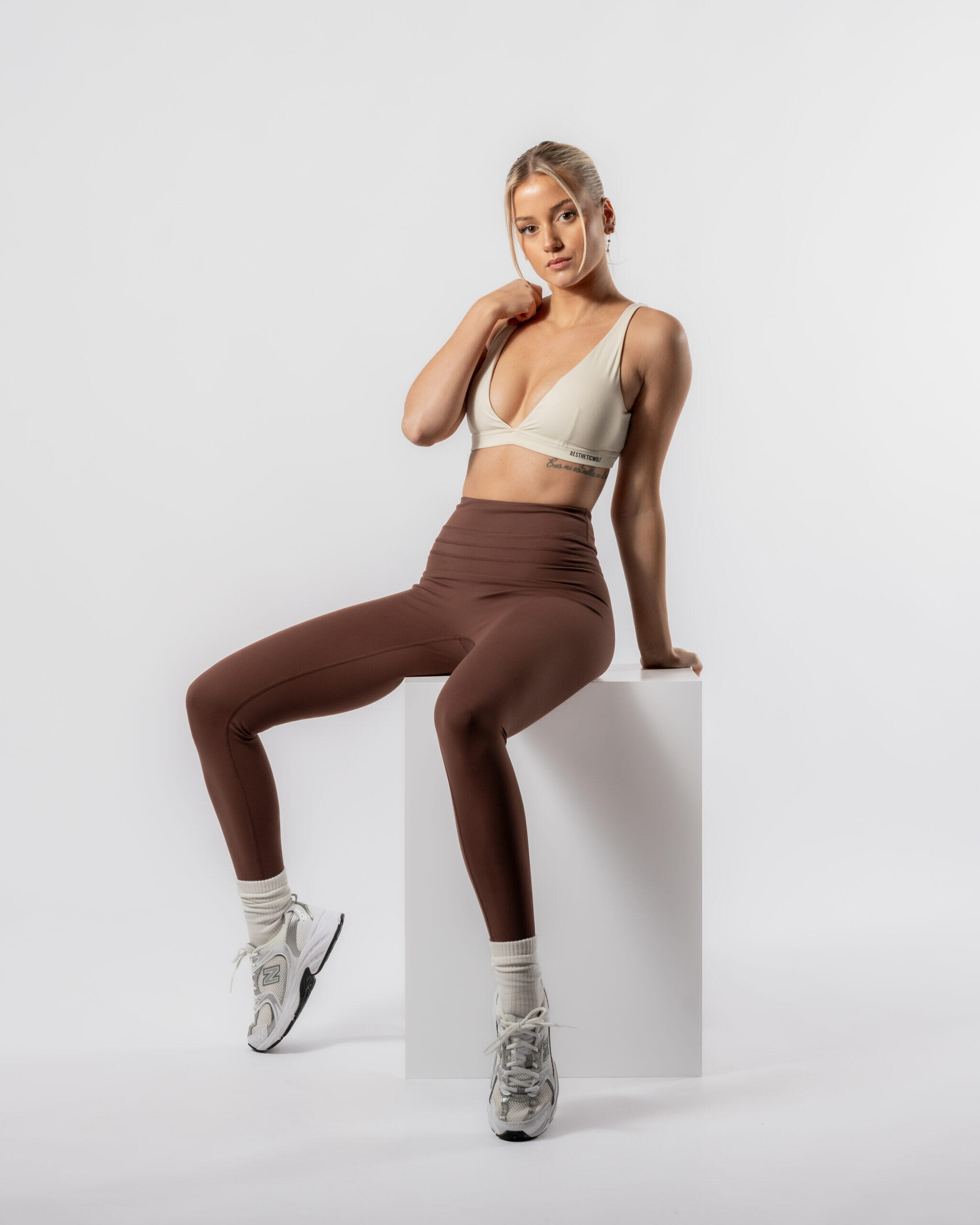 Leggings femininas para fitness, pilates e corrida castanho cacau 5/6