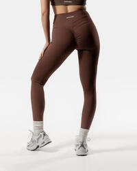 Legging femme sculptant pour fitness, pilates et course marron cacao