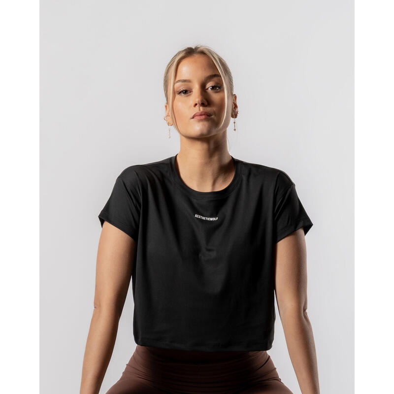 T-shirt Crop Top Fitness Donna Nero - Collezione Lift - AW Active