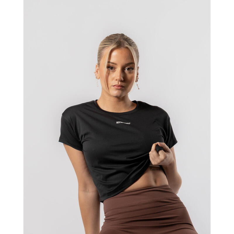 T-shirt Crop Top Fitness Donna Nero - Collezione Lift - AW Active