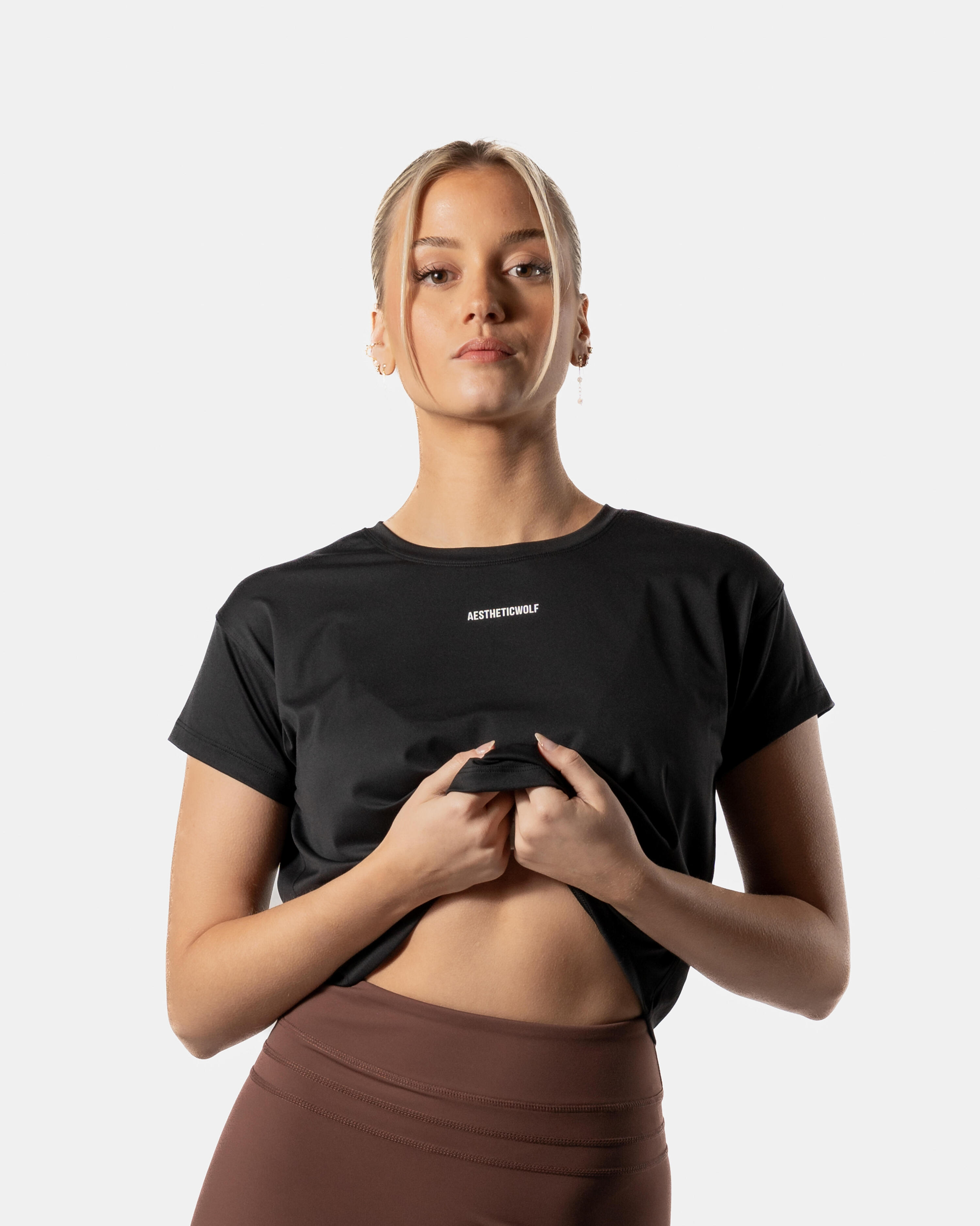 AESTHETIC WOLF Crop Top T-shirt Fitness Dames Zwart - Lift Collectie - AW Active
