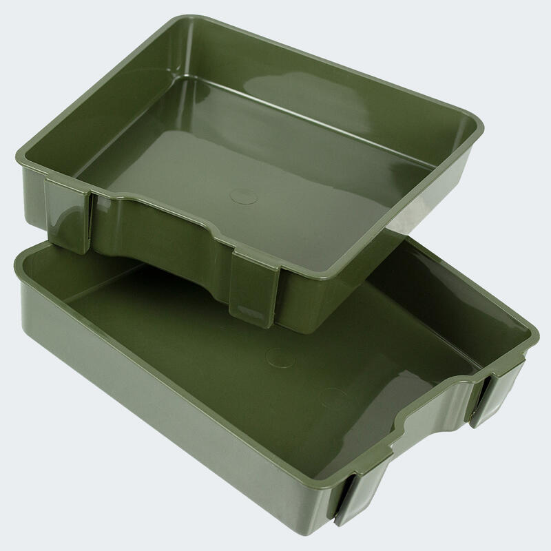 Boîte de pêche et siège + 2 plateaux latéraux | Sac à dos | Olive