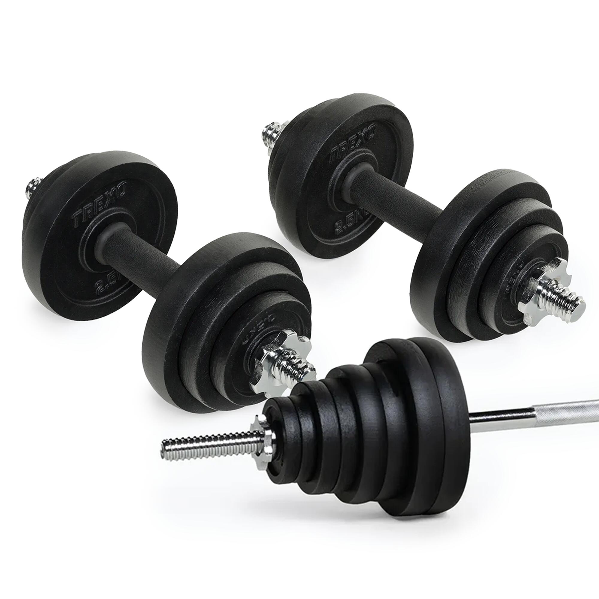 TREXO Conjunto de halteres com barra TREXO 50 kg
