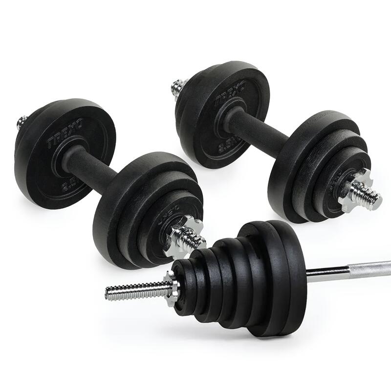 Set di manubri con bilanciere TREXO 50 kg