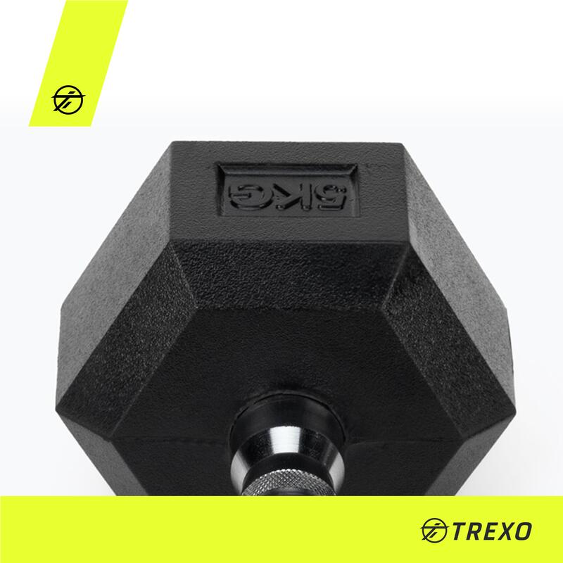 TREXO Hex gumírozott súlyzó 5 kg