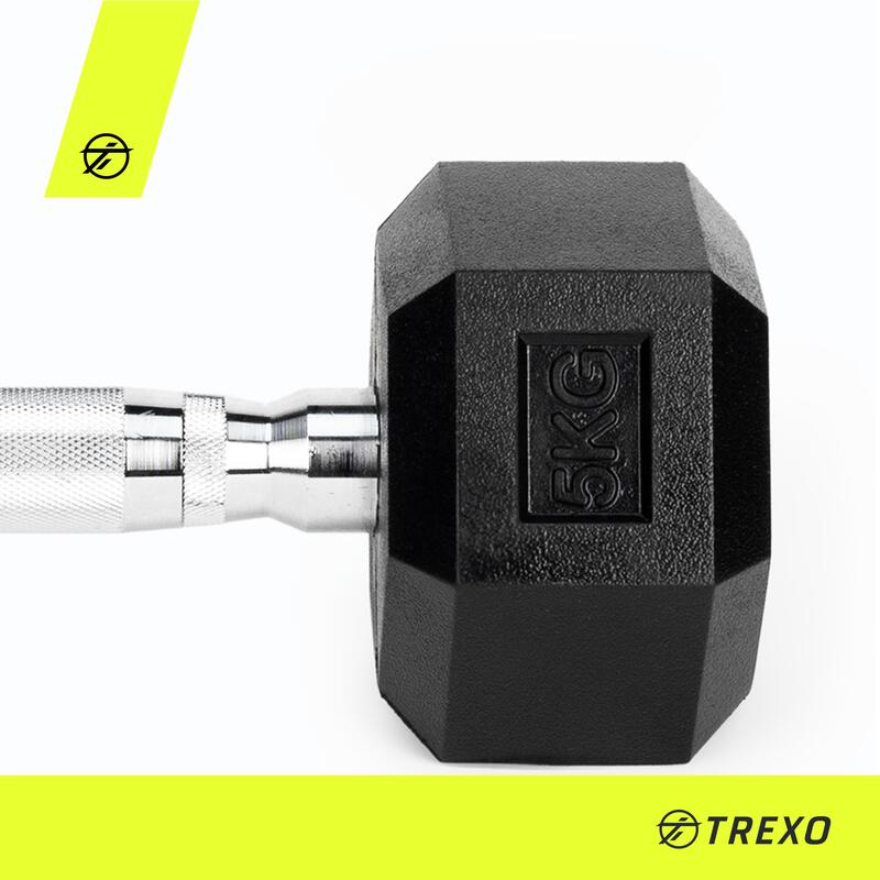 TREXO Hex HXD50 5 kg-os gumírozott súlyzók