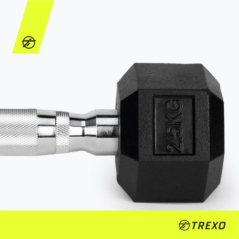 TREXO Hex gumírozott súlyzó 2,5 kg