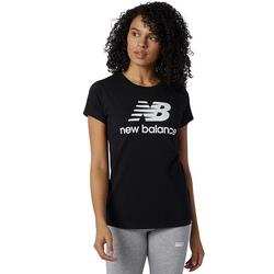 Camiseta de manga corta New Balance Essentials Stacked Logo, Negro, Mujer
