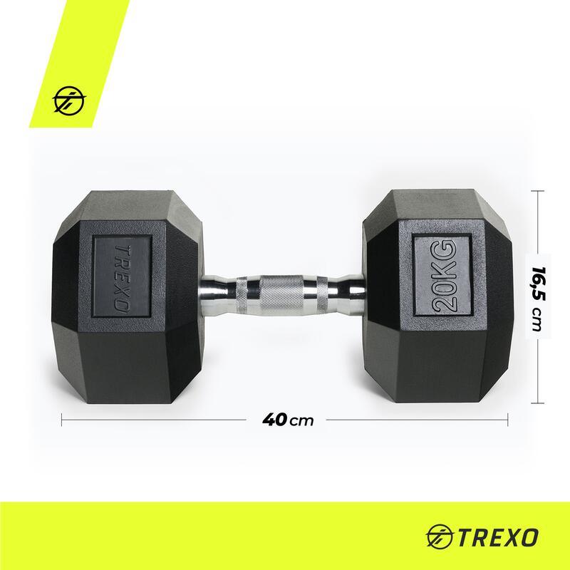 Hantel ogumowany TREXO Hex 20 kg