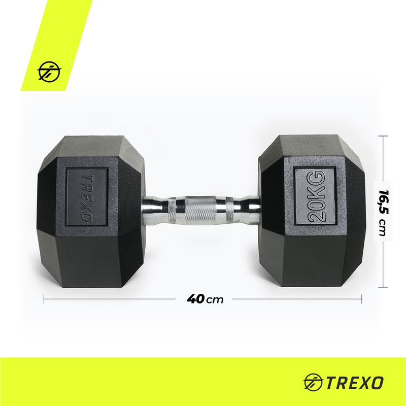 TREXO Hex HXD200 20 kg-os gumírozott súlyzók