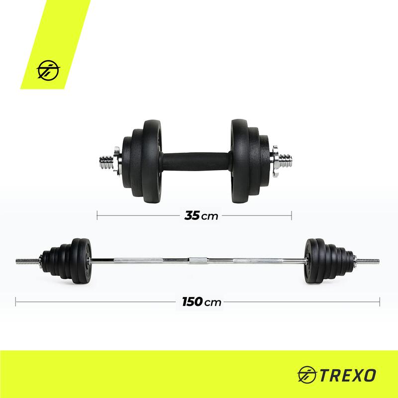 Juego de mancuernas con barra TREXO 50 kg