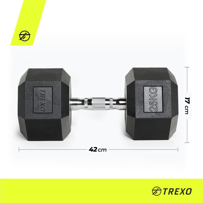 Hantel ogumowany TREXO Hex 25 kg