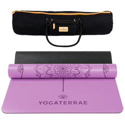 Lavendel-Lila yogamat PU en rubber MANDALA + LICHAAMSLIJNEN + transport tas