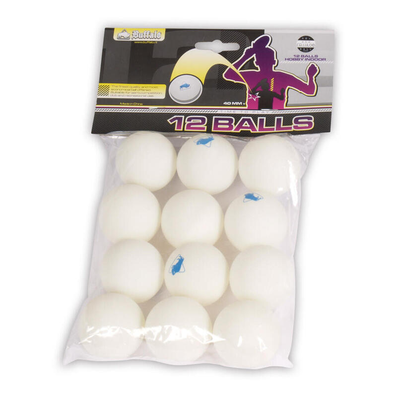 Balles de tennis de table Buffalo Hobby celluloïd gratuit 12pcs.