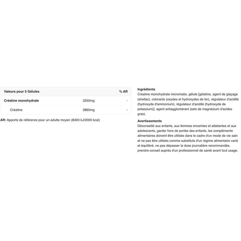 Créatine monohydrate - Creatine Caps - 250 Gélules