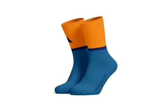 Calzini ciclismo in lana merino blu arancio