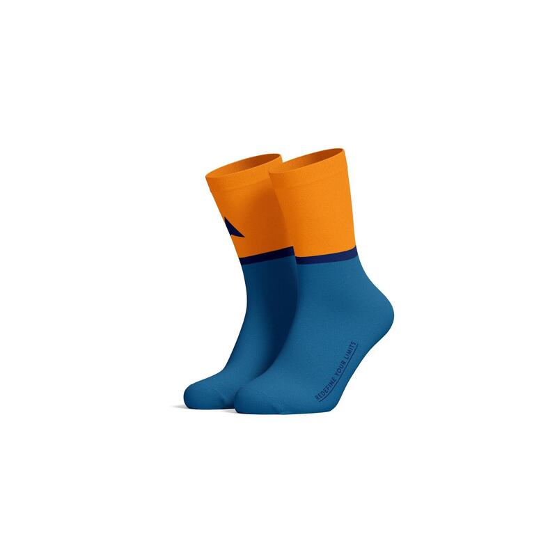 Calcetines de ciclismo lana merina naranja azul