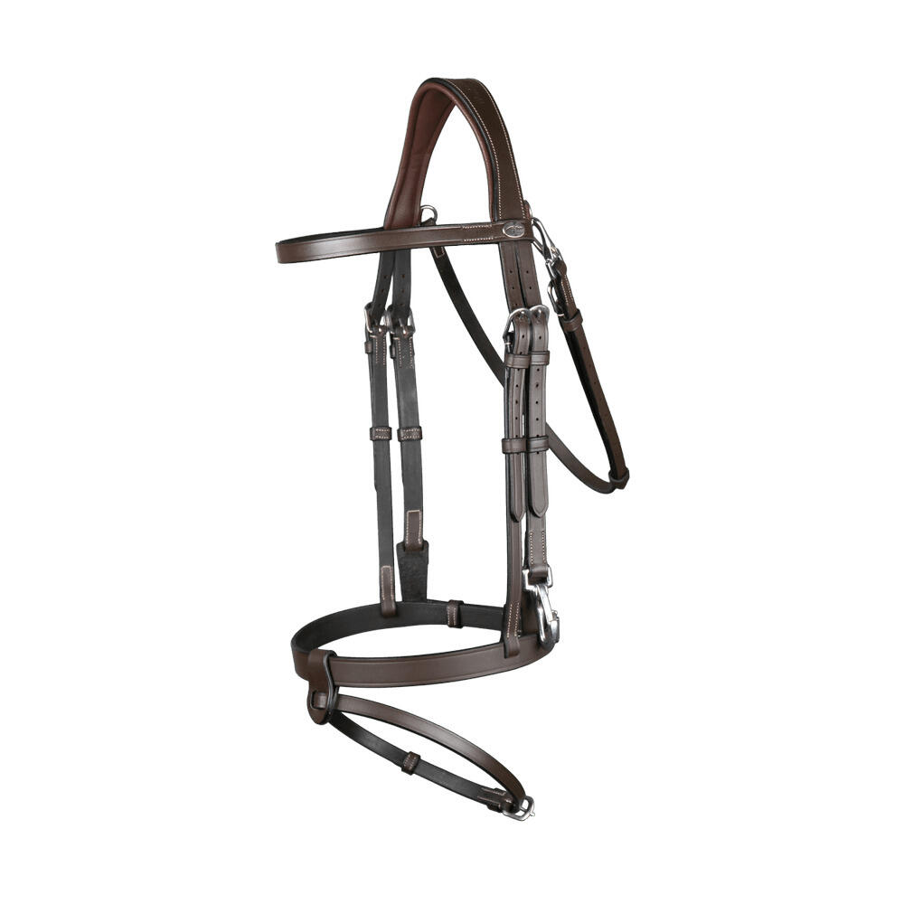 Flat leather snaffle bridle with Dy'on snap hooks