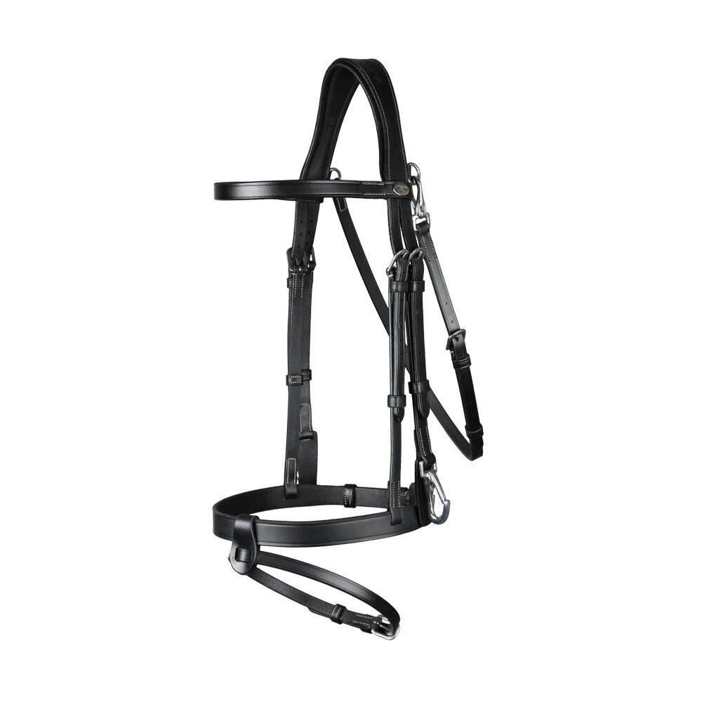 Briglia snaffle in cuoio piatto con moschettoni Dy'on