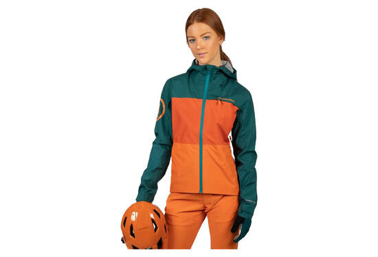 Wasserdichte Damenjacke Endura SingleTrack II Grün / Orange XS