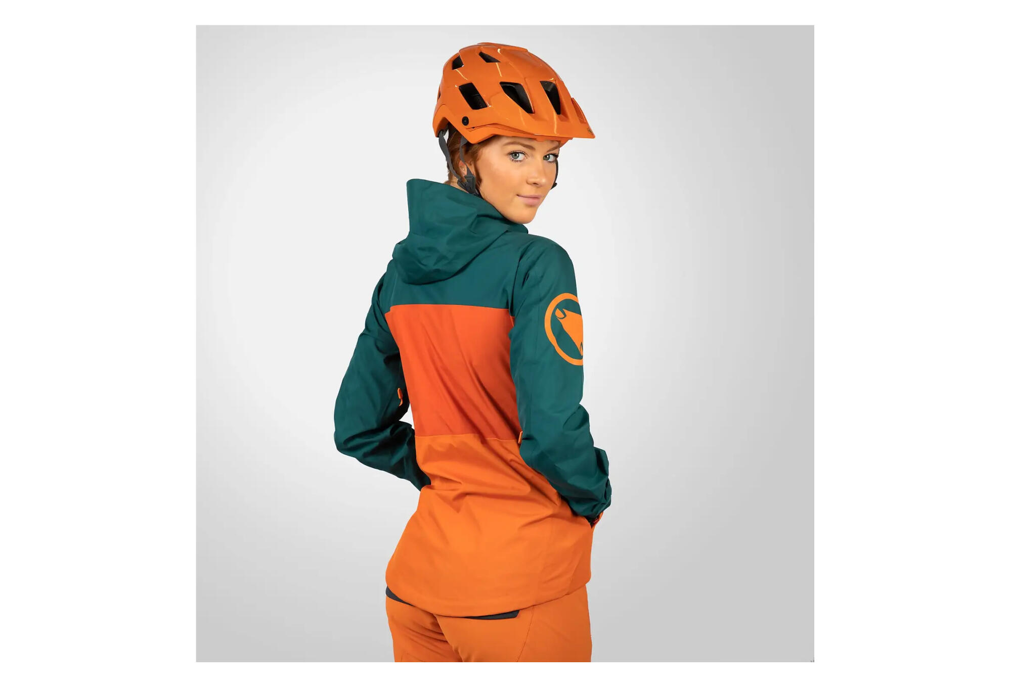 Wasserdichte Damenjacke Endura SingleTrack II Grün / Orange XS 3/7
