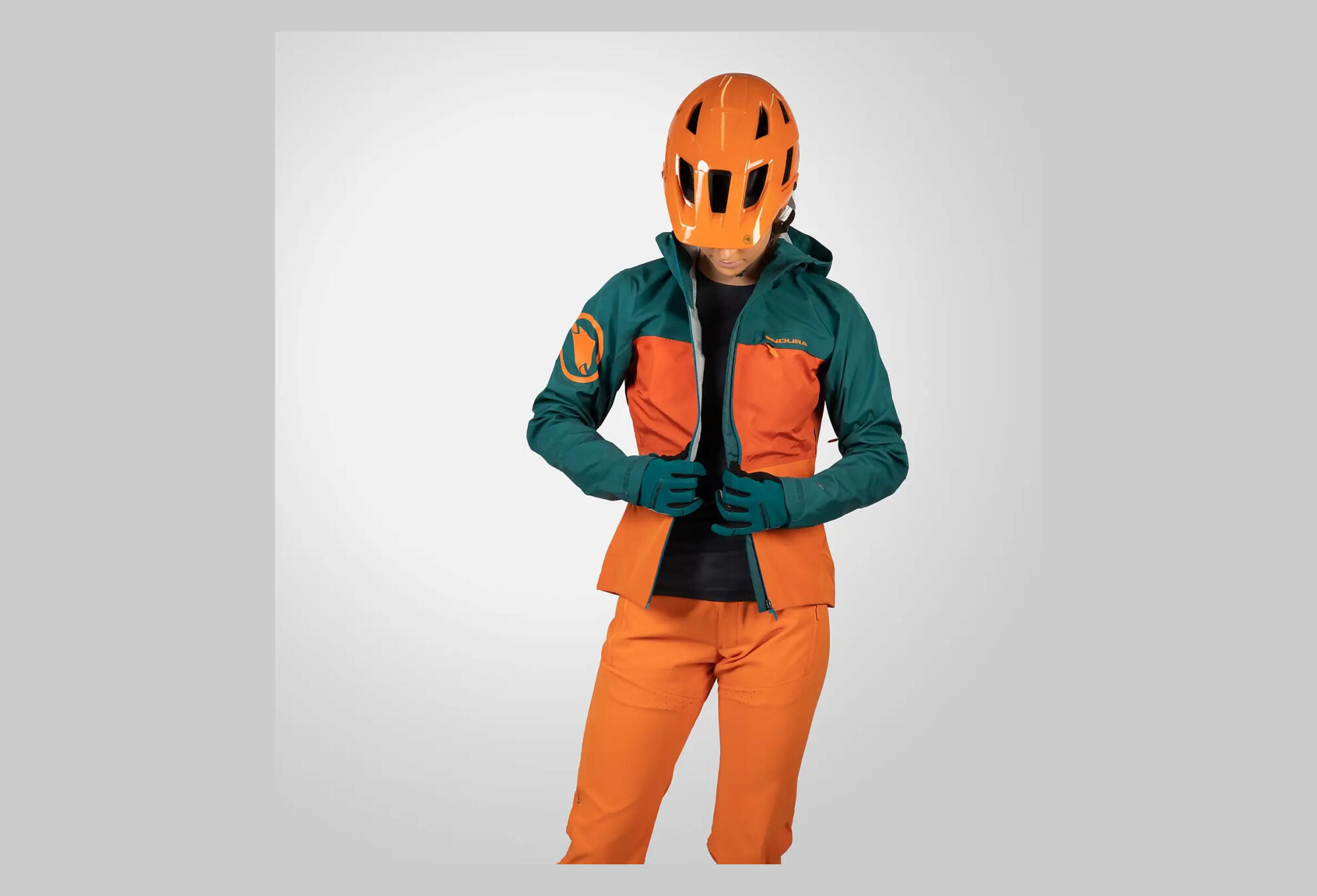 Wasserdichte Damenjacke Endura SingleTrack II Grün / Orange XS 5/7