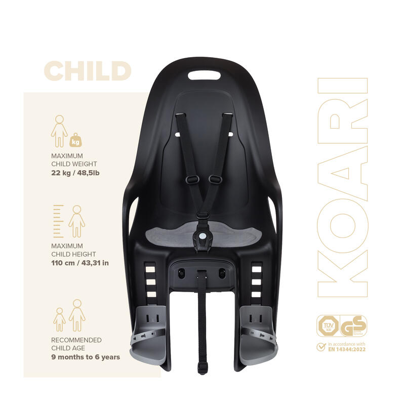 Siège vélo arrière  pour porte-bagages avec MIK HD KOARI Noir/Gris
