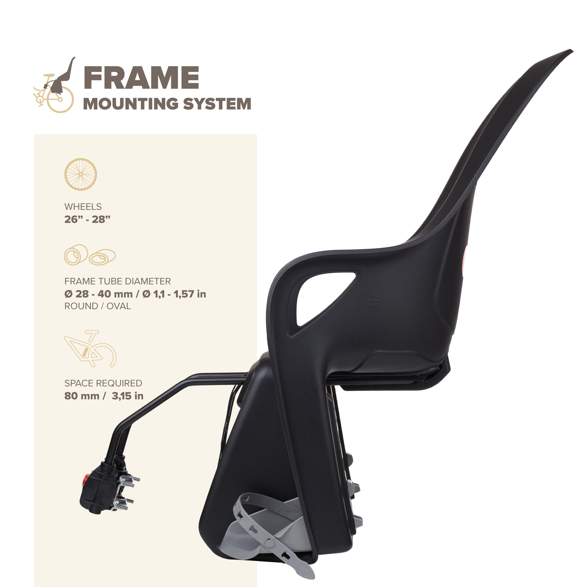 Silla Bicicleta fijácion Trasera Cuadro KOARI Negro/Gris 5/8