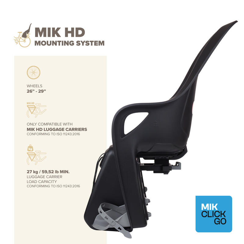 Siège vélo arrière  pour porte-bagages avec MIK HD KOARI Noir/Gris